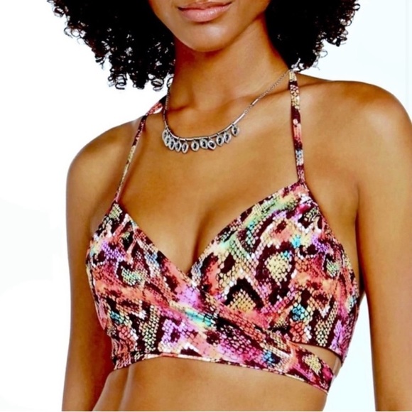 Sundazed Other - SUNDAZED Simone Halter Bikini Top Python Print Wrap Swim Top Size 36 C
